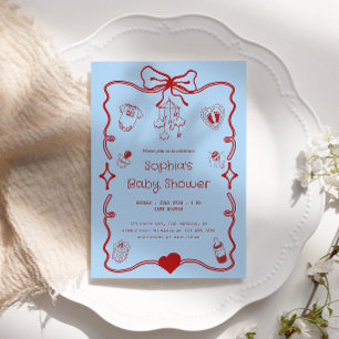 Schattige rood en blauw Baby shower voor meisjes o Kaart