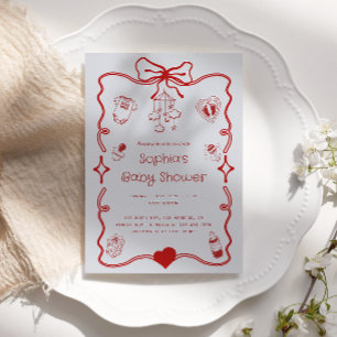 Schattige rood en grijs Baby shower voor meisjes o Kaart