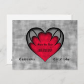 Schattige rood en grijs gotisch hart opslaan van d briefkaart (Voorkant / Achterkant)