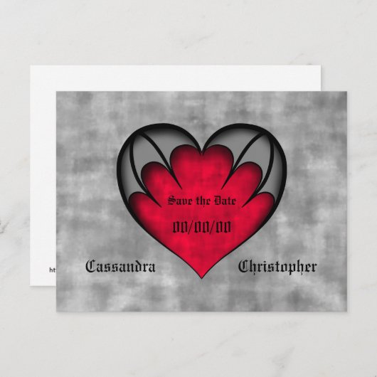 Schattige rood en grijs gotisch hart opslaan van d briefkaart (Voorkant / Achterkant)