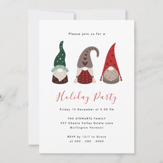 Schattige Rood en Groen Kerst Gnome Vakantie Party Kaart (Voorkant)