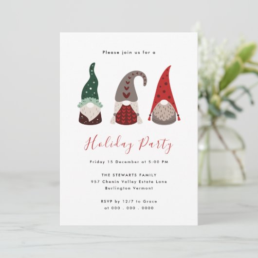 Schattige Rood en Groen Kerst Gnome Vakantie Party Kaart (Staand voorkant)