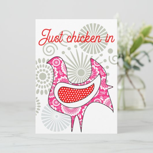 Schattige Rood en Roze boerderij kip retro bloemen Kaart (Staand voorkant)