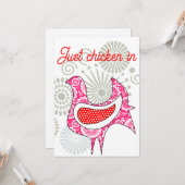 Schattige Rood en Roze boerderij kip retro bloemen Kaart (Voorkant / Achterkant in situ)