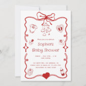 Schattige rood en wit Baby shower voor meisjes of  Kaart (Voorkant)