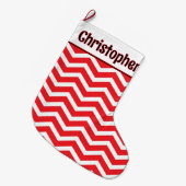 Schattige rood en wit Chevron Custom Bericht Grote Kerstsok (Voorkant (Hangend))