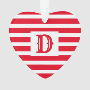 Schattige Rood en Wit Gestreept Ontwerp Enig Initi Ornament