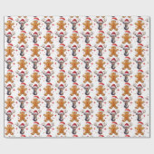 Schattige Rood en Wit Gingerbread Man Rendier Cadeaupapier (Vlak)