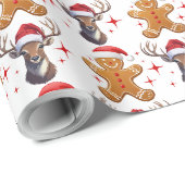 Schattige Rood en Wit Gingerbread Man Rendier Cadeaupapier (Rol Hoek)