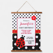 Schattige Rood en Zwart Lieveheersbeestje Welkomst Hangend Wandkleed (Voorkant)