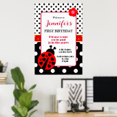 Schattige Rood en Zwart Lieveheersbeestje Welkomst Poster (Thuiskantoor)