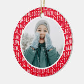 Schattige rood gepersonaliseerde kerstvakantie fot keramisch ornament (Links)