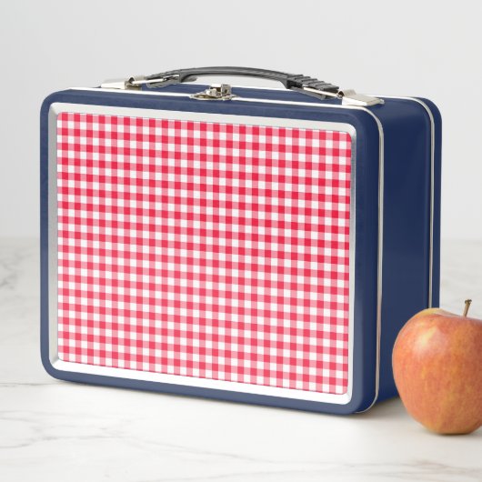 Schattige Rood Gingham Metal Lunch Box (In situ)