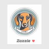 Schattige Rood Glad Dachshund Cartoon Wiener Dog Sticker (Vel)