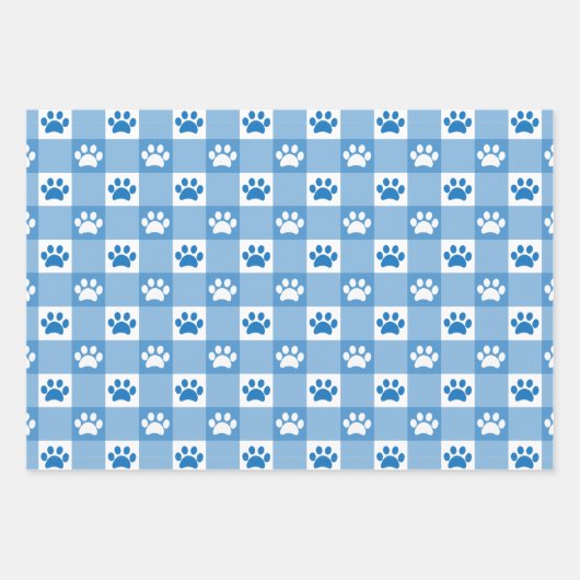 Schattige Rood Groen Blauw Gingham Paw Print Patro Inpakpapier Vel (Voorkant 3)