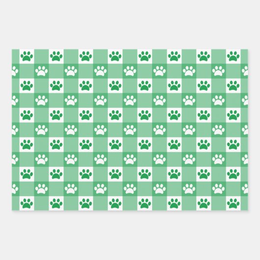Schattige Rood Groen Blauw Gingham Paw Print Patro Inpakpapier Vel (Voorkant 2)