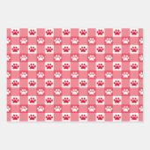 Schattige Rood Groen Blauw Gingham Paw Print Patro Inpakpapier Vel (Voorkant)