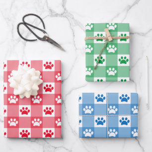 Schattige Rood Groen Blauw Gingham Paw Print Patro Inpakpapier Vel