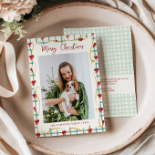 Schattige Rood Groen Boog Patroon Vrolijk Kerstfee Feestdagenkaart