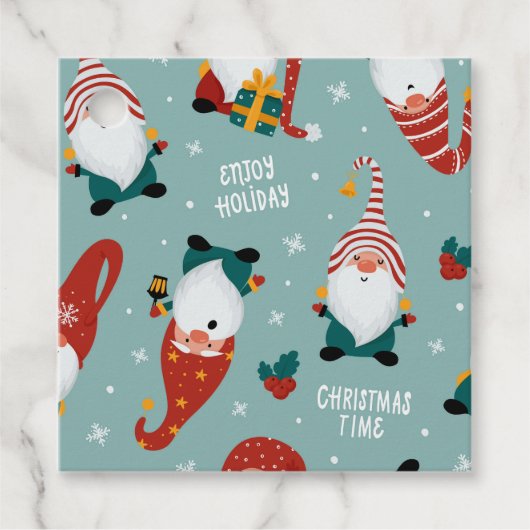 Schattige Rood Groen Geel Elf Gnome Kerst Patroon Bedankjes Labels (Voorkant)