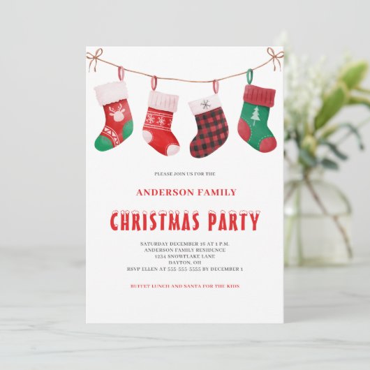 Schattige Rood Groen Kerstmis Kous Waterverf Kaart (Staand voorkant)