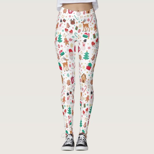 Schattige Rood Groen Lelijk Kerst Sinterklaas Leggings (Voorkant)