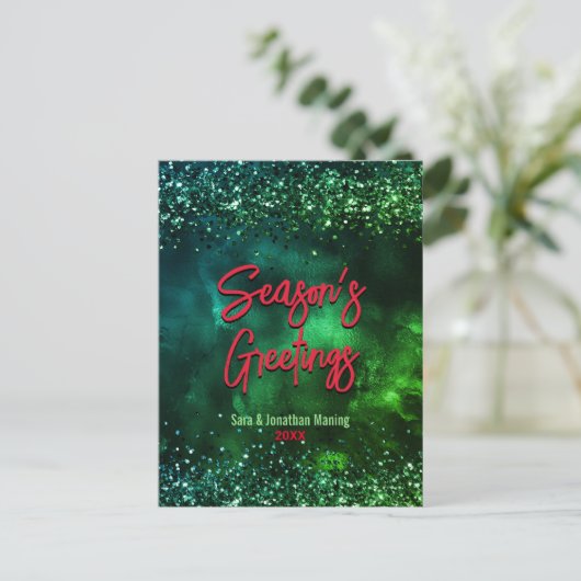 Schattige rood groen marmer kunst kerst nieuwjaar briefkaart (Staand voorkant)