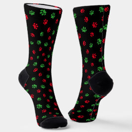 Schattige rood groen PET Paw Prints Pattern Sokken
