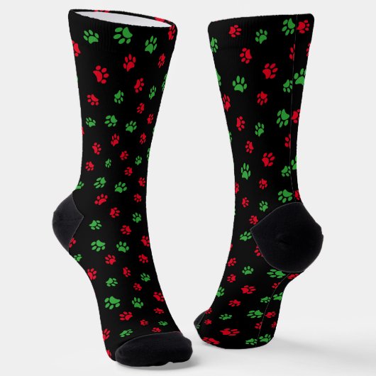Schattige rood groen PET Paw Prints Pattern Sokken (Gebogen)
