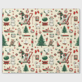 Schattige  rood groen speelgoed paard cadeaupapier (Vlak)