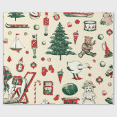 Schattige Rood Groen Speelgoed Paard Kerstboom Cadeaupapier (Vlak)