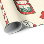 Schattige Rood Groen Speelgoed Paard Kerstboom Cadeaupapier (Rol Hoek)