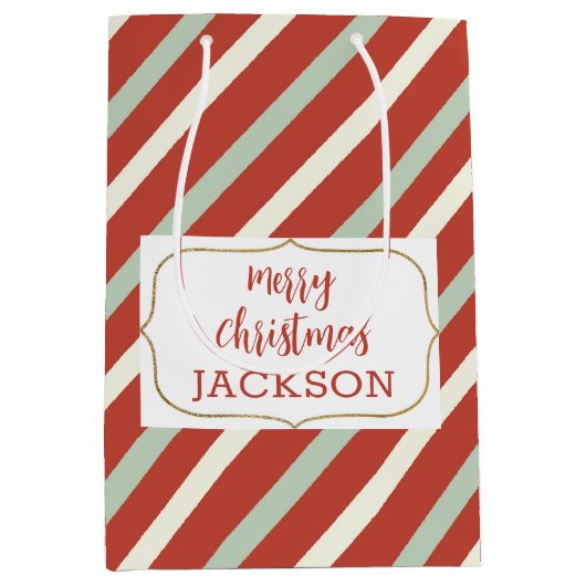 Schattige Rood, Groen, Wit Snoep Streep Kerstmisna Medium Cadeauzakje (Voorkant)