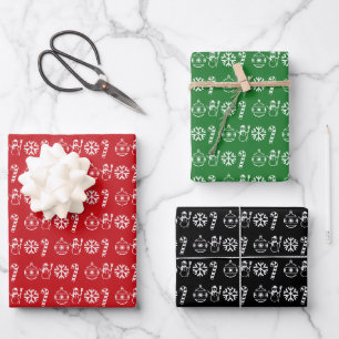 Schattige rood groen zwart minimalistische kerst i inpakpapier vel