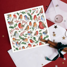 Schattige Rood Groene Kerst Robin Vogel Aquarel Servet