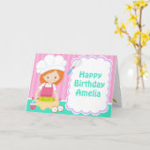 Schattige Rood Haar Meisje Bakken Verjaardag Kaart (Gele Bloem)