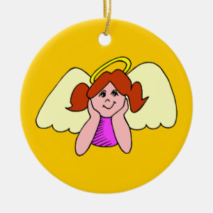Schattige Rood Haar Meisje Kerst Engel Keramisch Ornament