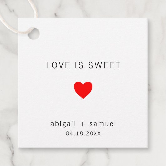 Schattige rood hart eenvoudige moderne bruiloft bedankjes labels (Voorkant)