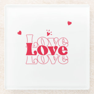 Schattige Rood Hart Liefde Typografie Grafisch Ont Glazen Onderzetter