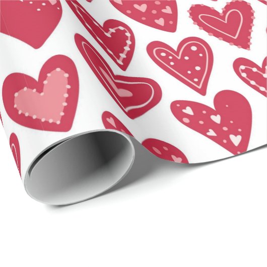 Schattige rood hart Valentijn patroon Cadeaupapier (Rol Hoek)