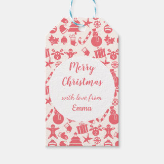 Schattige rood kerstpatroon - feestelijk en leuk cadeaulabel