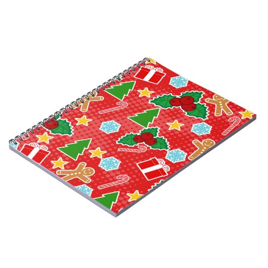 Schattige rood kerstpatroon Notitieboek (Linkerzijde)