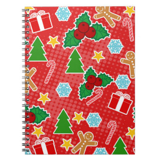 Schattige rood kerstpatroon Notitieboek