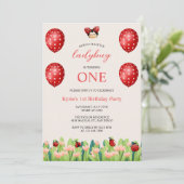 Schattige rood lieveheersbeestje meisjes 1e verjaa kaart (Staand voorkant)