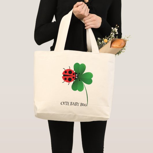 Schattige rood lieveheersbeestje op Lucky leaf Kin Grote Tote Bag (Voorkant (product))