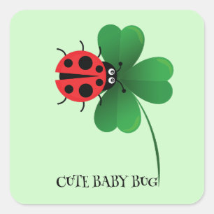 Schattige rood lieveheersbeestje op Lucky leaf Kin Vierkante Sticker
