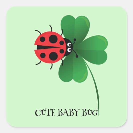 Schattige rood lieveheersbeestje op Lucky leaf Kin Vierkante Sticker (Voorkant)