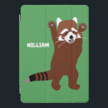 Schattige rood panda aangepaste bericht gepersonal iPad pro cover<br><div class="desc">Creëer Een gepersonaliseerde hoes om uw uitrusting te beschermen wanneer u jouw naam toevoegt aan deze hoes met een afbeelding van een rode panda die op twee poten staat tegen een heldergroene achtergrond. Over de illustratie: Rode panda's zijn een bedreigde soort die leeft in de bergen van Nepal, China en...</div>