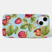 Schattige rood, pastelblauw en goud frambozenfruit Case-Mate iPhone case (Achterkant (horizontaal))