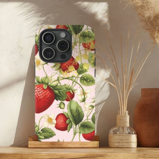 Schattige rood, pastelroze en gouden aardbeienfrui Case-Mate iPhone case